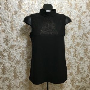 Black Sleeveless Turtleneck Top wit Gold Sparkles